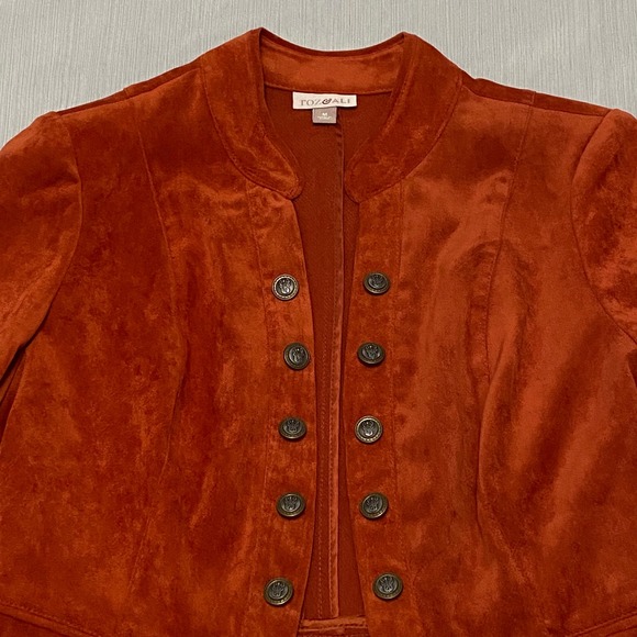 Women's Velveteen Rust Orange Military Jacket M Heritage Boho Retro Old Money - Picture 5 of 14